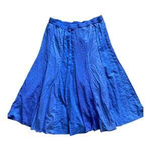 Orvis Women's Blue Cotton Blend Textured Cottagecore Pull On A-Line Midi Skirt